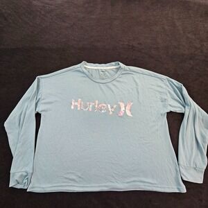 Hurley Blue Long Sleeve Cotton Blend Boxy Fit Lightweight Sweater Women's L